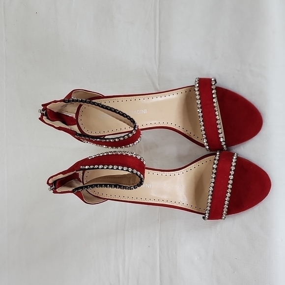 New Adrienne Vittadini Gracy Red Leather Embellished Stiletto Sandal Size 7.5M - Picture 7 of 11